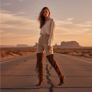 Diva Dolce & Gabbana Cowgirl Sexy Suede Brown Fringe Leather Boots & Bel…